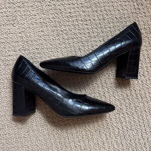Aquatalia Black Leather Croc Block Heels - Size 10